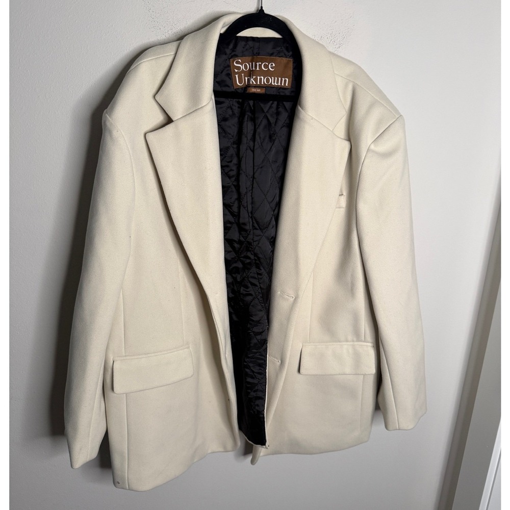 Source Unknown Women's OS Cream Oversized Quilted Lined Blazer Coat Modern Chic